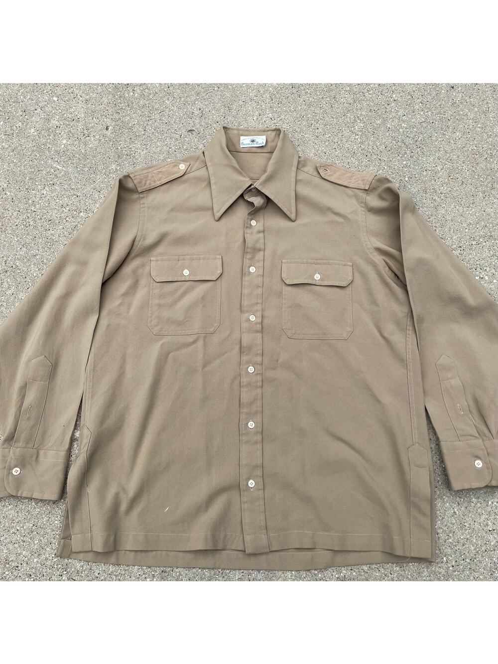Vintage 70s Berman Bach Safari Shirt Dagger Collar Epaulets Khaki Mens L